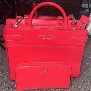 Red Kate Spade purse with matching wallet